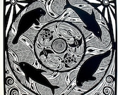 Perpetual Motion original relief linocut