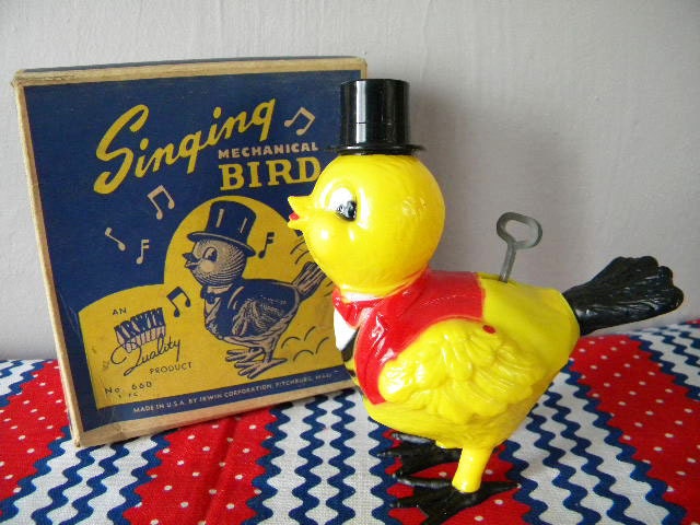 Vintage Irwin Singing Mechanical Bird in Box