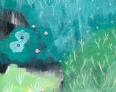 archival fine art giclee print . semi-abstract landscape mixed media . mist garden 2