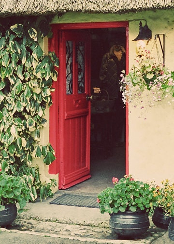Photography Ireland Red Door Vintage Style Landscape Come On In 5 x 7 Fine Art Home Decor Print