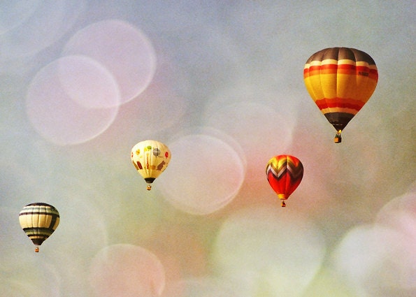 Hot Air Balloons Photography Pastels Colors Dorm Decor Bubbles Photo Flying Free Surreal Fine Art 5 x 7 Floating Lustre Print