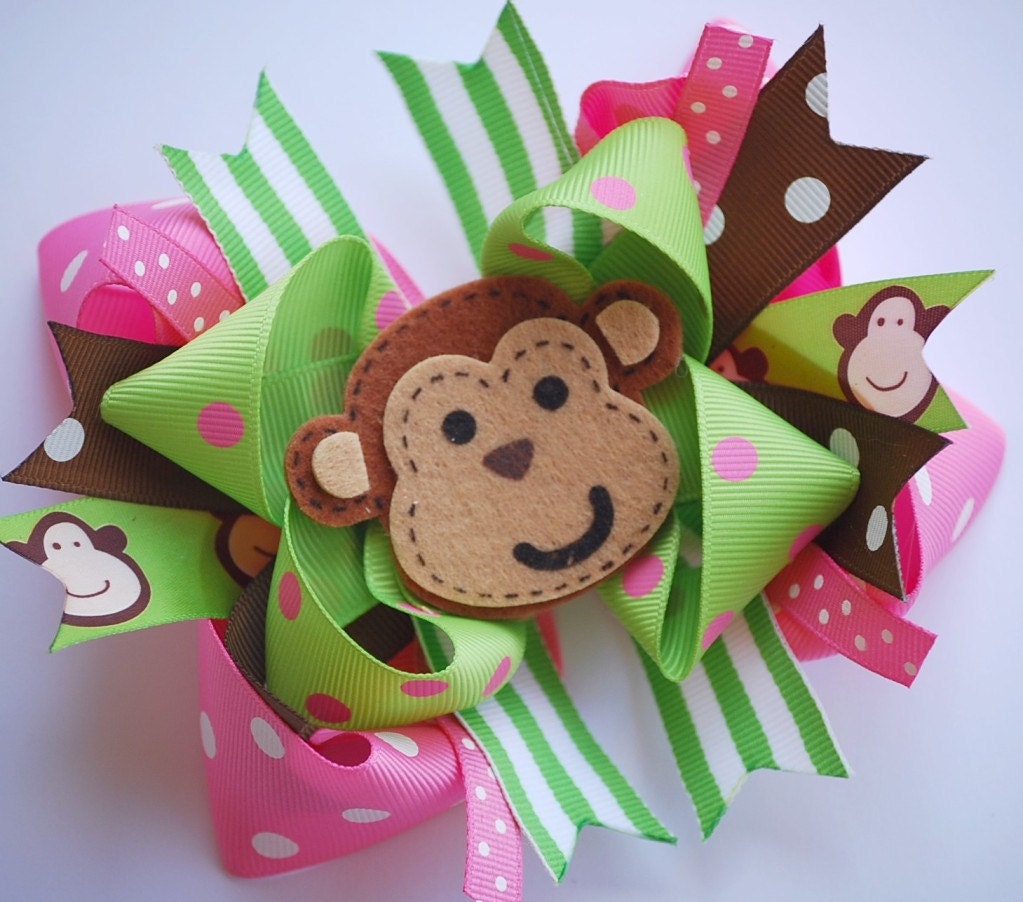 boutique LIL MONKEY double layered over the top hair bow clip