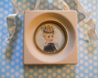 flirt. framed vintage print with ribbon hanger 1950s