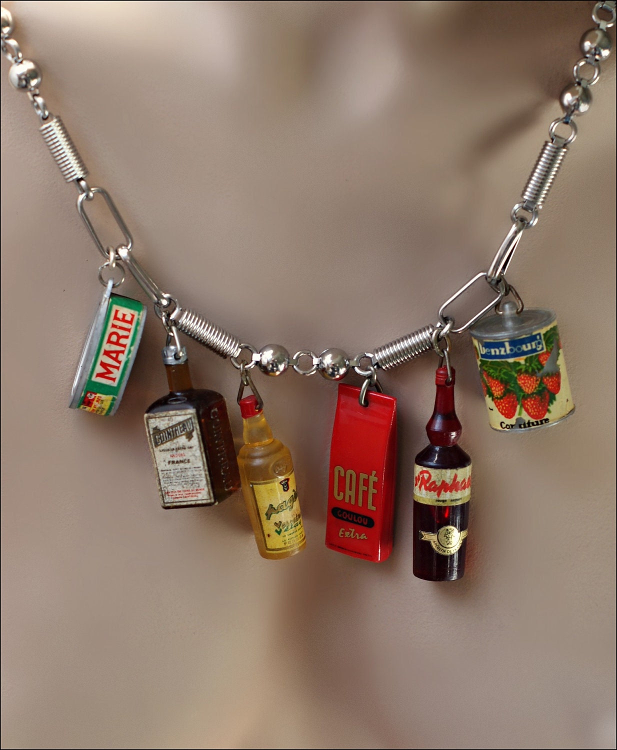 50s French Foodie Necklace - 1950s Publicity Miniatures - Vintage Kitsch & Colour