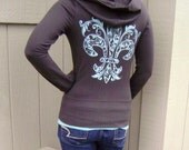 S,  XL - Fleur de Lisa on Zip Front Chocolate Hoodie
