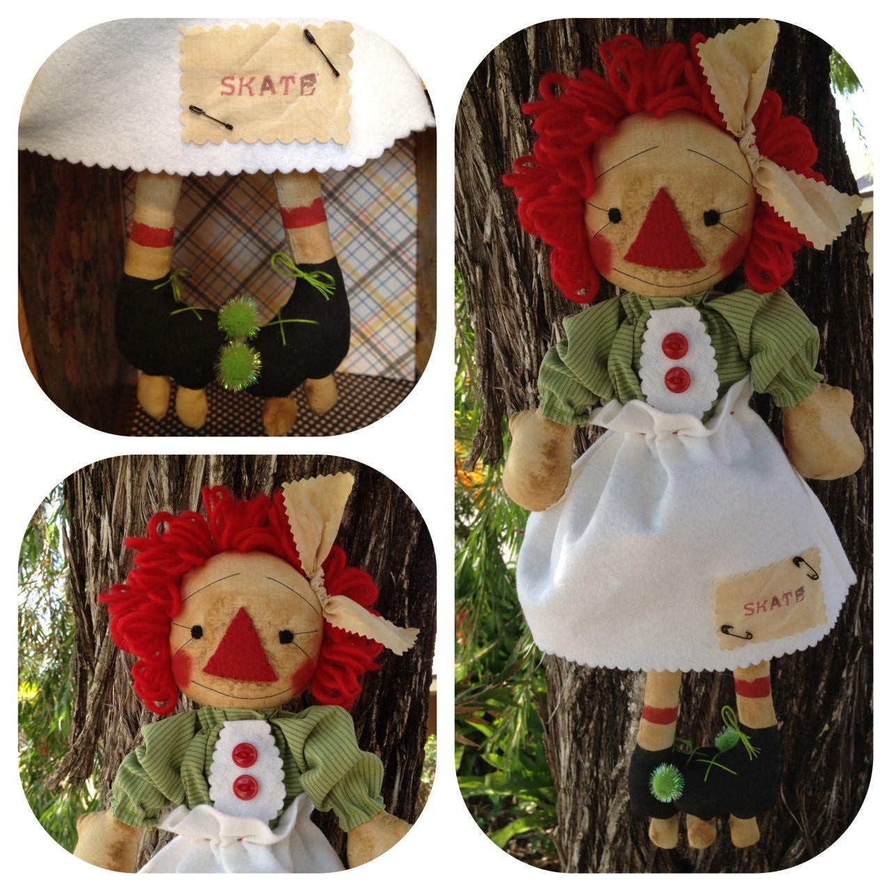 DIY PATTERN Skating Retro Raggedy Ann doll Primtive