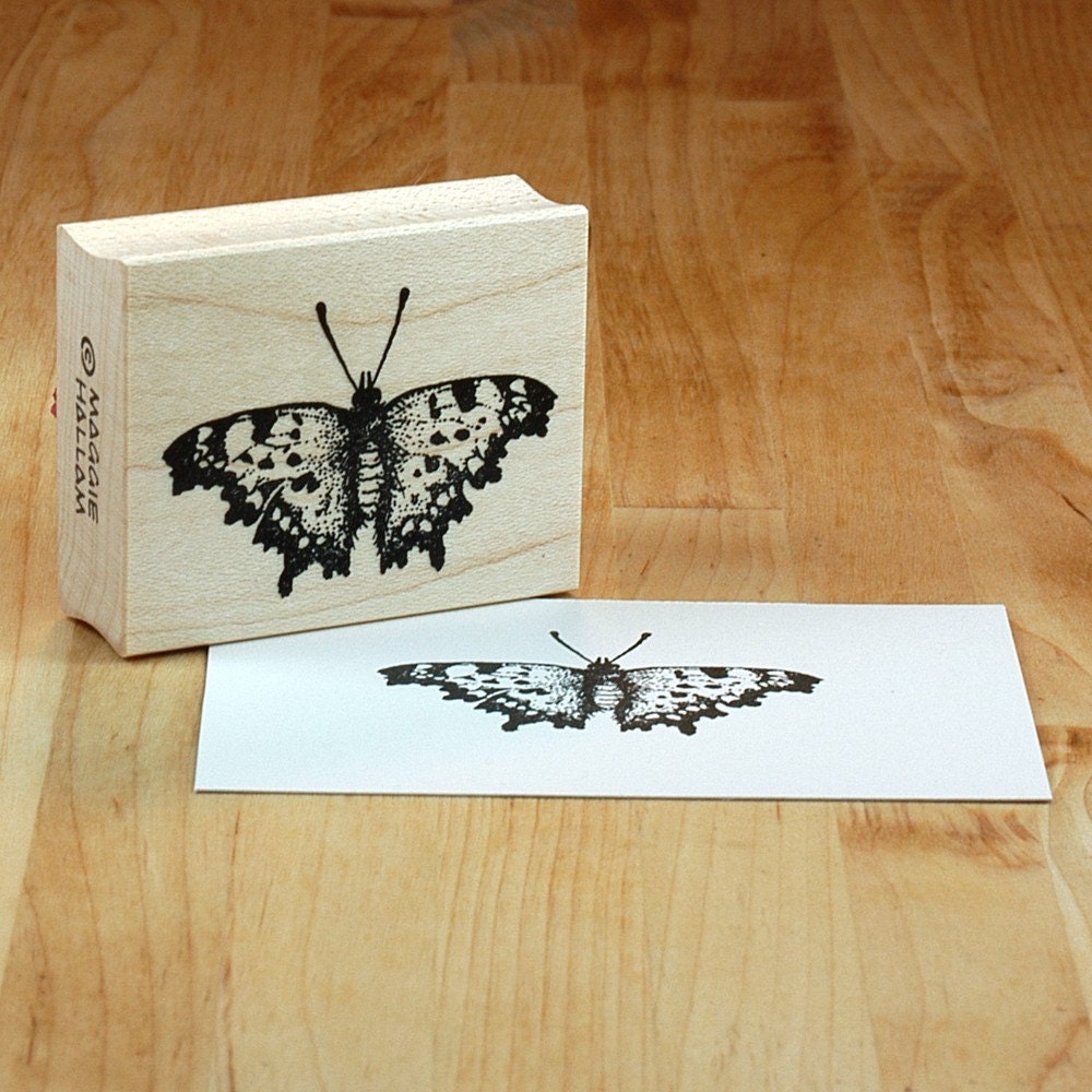 Comma butterfly - mounted rubber stamp