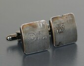 Car Engine Part CUFFLINKS - salvaged Range Rover part with original stampings of part numbers.