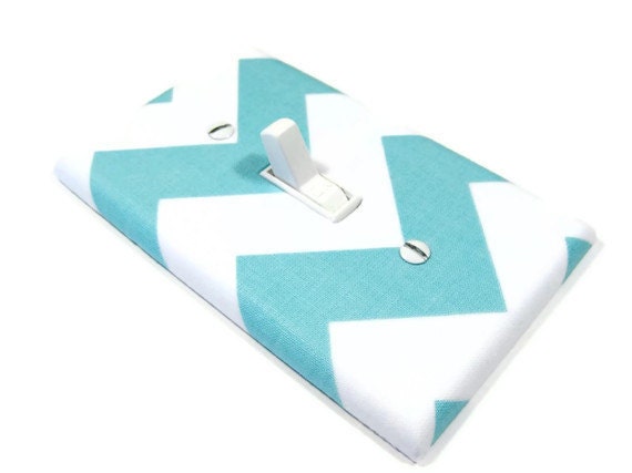 White and Sky Blue Chevron RBM Light Switch Cover Zig Zag Modern Home Decor Switch Plate 798 - ModernSwitch
