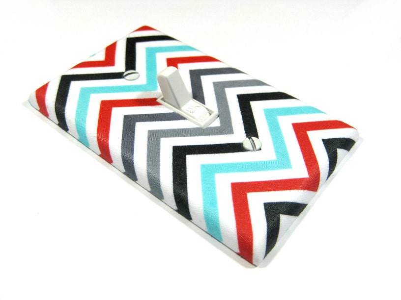 Light Switch Cover Remix Chevron Contemporary Home Decor Zigzag Gray Black Blue Red Switchplate Switch Plate