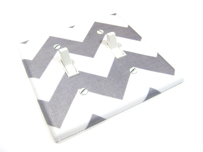 White and Gray Chevron Riley Chevron MEDIUM Double Light Switch Cover Modern Home Decor Grey Switchplate
