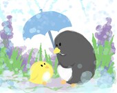 April Showers- 5x7 Glossy Art Print (Penguin & Peep)
