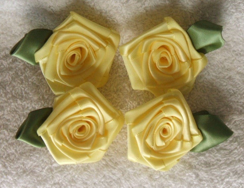 4 LG Yellow 2in. Victorian Ribbon Roses for Boutique Designers 