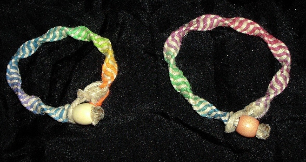 D.N.A. Strand Hemp Bracelet made with Phat Thick Rainbow Variagated Tye dye Vegan Hemp Jewelry