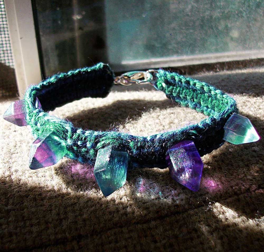 Crystal Geode Hemp Bracelet - Fluorite Gemstone Crystal Point Geode Hemp Jewelry