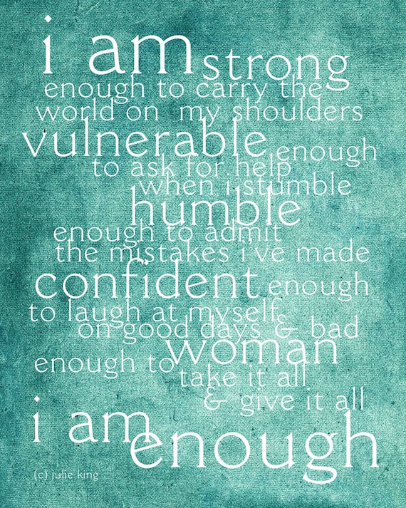 i am enough teal color subway art print