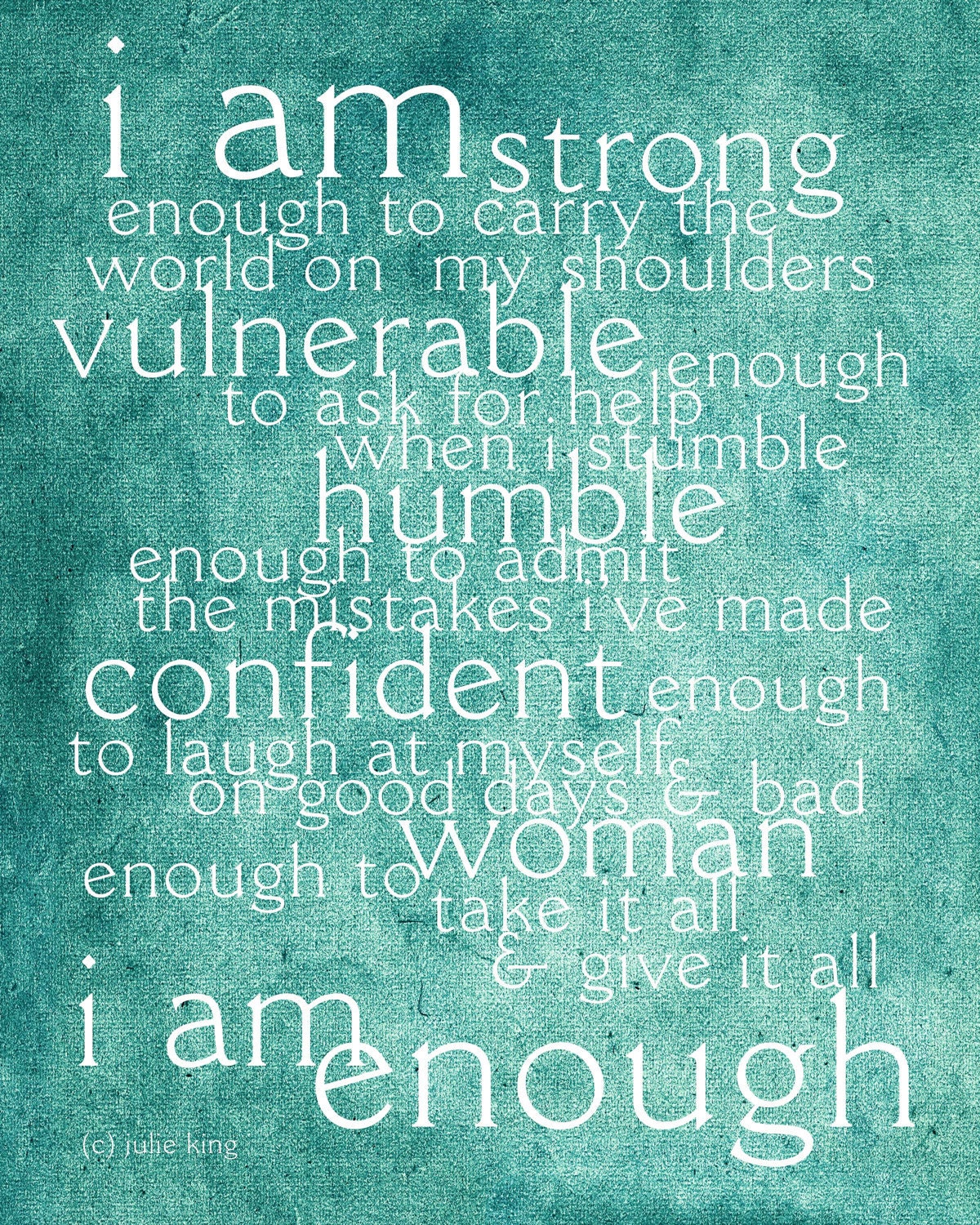 i am enough teal color subway art print