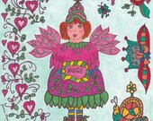 Fairy Print Folk Art Whimsical HUGS, Enchanted, Fantasy, Magic, Folkart, Fairytale, Snail, Vibrant, Colorful, Pixie, Flowers, Butterfly