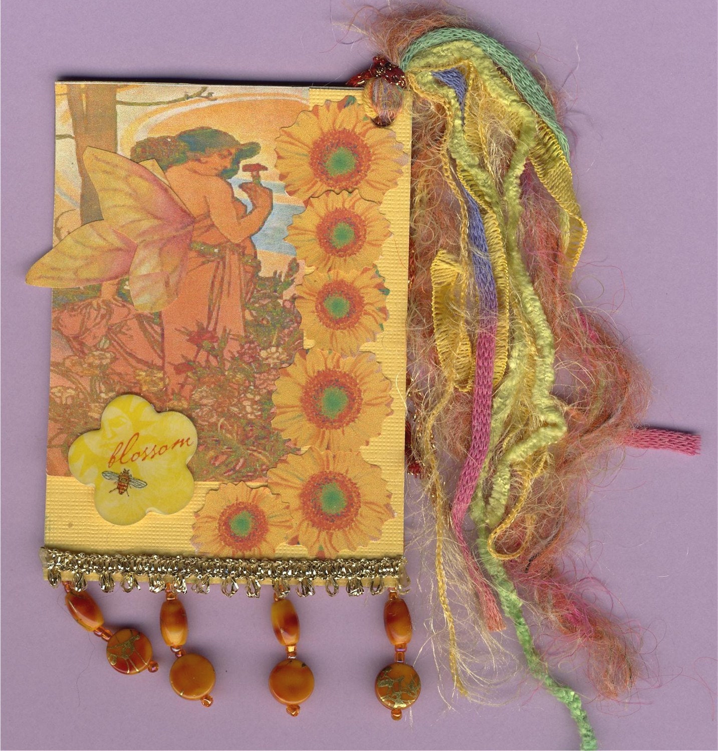 BLossom Fairy Art Card,aceo, atc, ooak, fantasy, enchanted, magic, vintage, embellished, flowers, altered, assemblage, mixed media, 3d