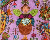 Fairy Print Folk Art CREATE Whimsical, Enchantment, Magic, Fantasy, Fairytale, Vibrant Colors, Snail, Bird House, Butterfly, Flowers, Pixie