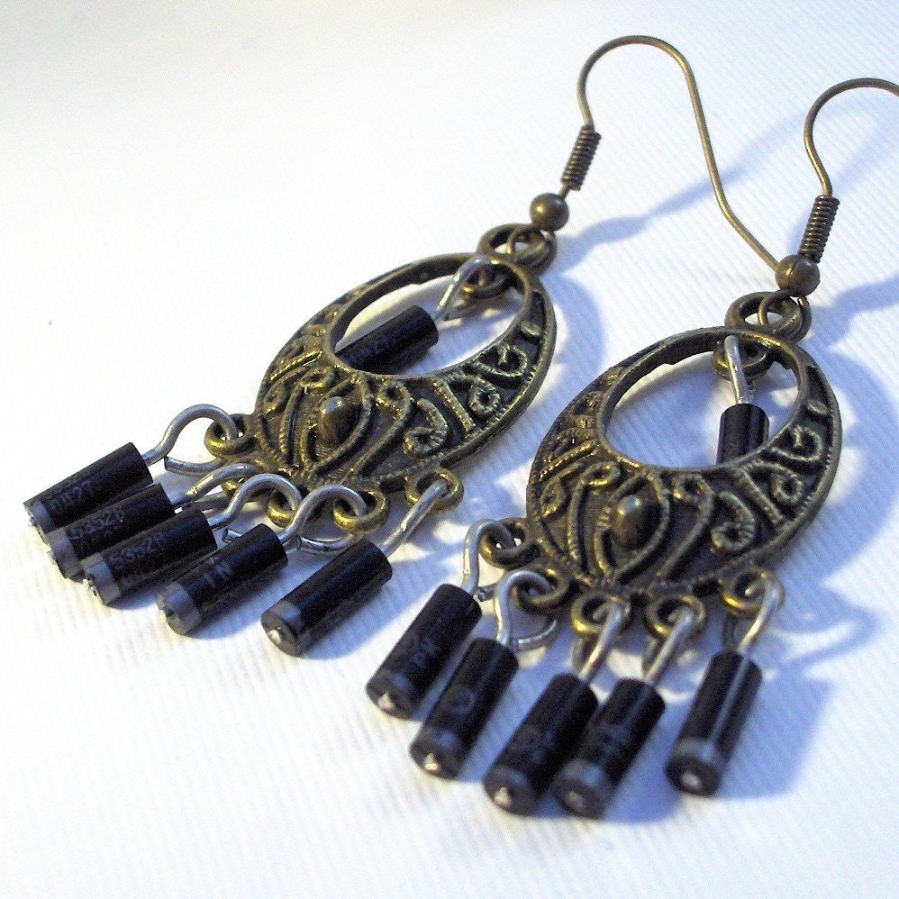 Brass Computer Part Black Diode Earrings