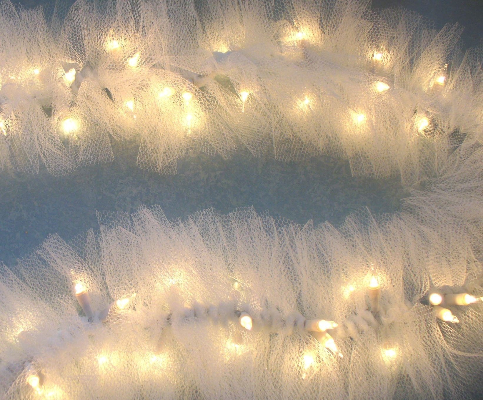 Beautiful Lighted Swag Garland White TULLE on STRING LIGHTS wedding or home