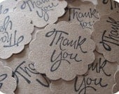 50 Round Scallop Edge Kraft Paper THANK YOU Stickers