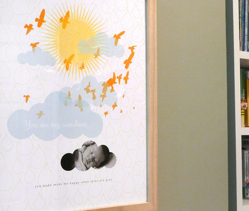 Here Comes the Sun Print modern nursery baby photo wall art poster custom - 11x14