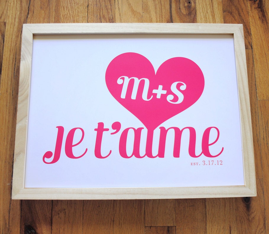 Je t'aime Wedding Print modern wall art poster custom - 11x14