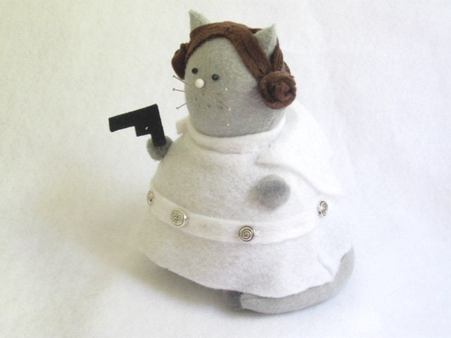 Star Wars Princess Leia Inspired Cat Pincushion cute felt kitty cat collectable or gift for animal lover...MADE-TO-ORDER