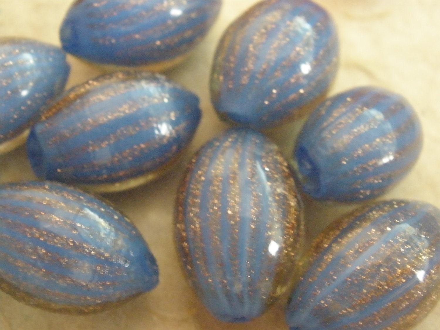Vintage Glass  Beads (1) Handmade Venetian Light Blue Football Bead