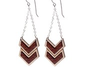 Hanging maple earring inlaid with leather