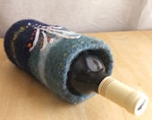 Bubbling Fountain Handknit, Felted, Hand Embroidered Wine Bottle Cozy
