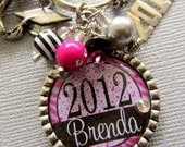Graduation PERSONALIZED Name, Year  Silver Pendant keychain -  Senior, Graduate, Class 2013, Cap Charm, Softball Rocks, Cheetah, Zebra