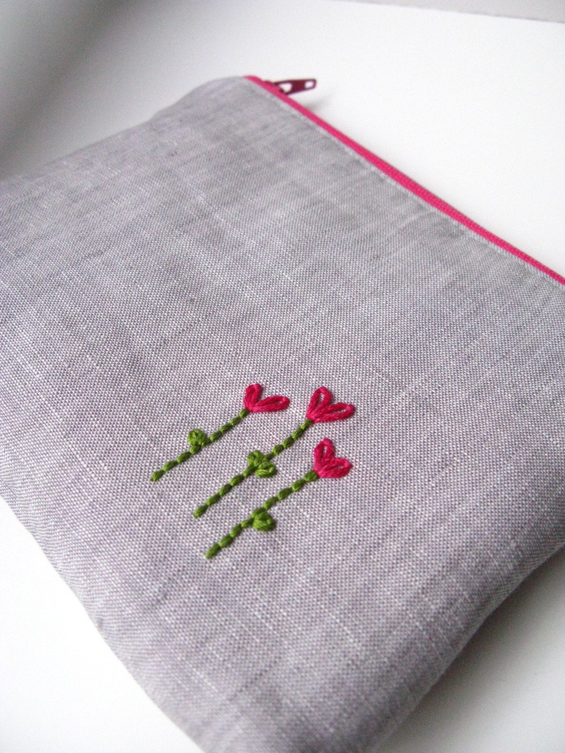 Zipper Pouch Cosmetic Bag - Heart Garden - Hand Embroidery (Limited Edition)