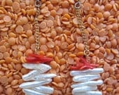 Fresh Water Pearl and Coral Drop Earrings