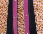 Leather Streamer Earrings Pink Stud with Black