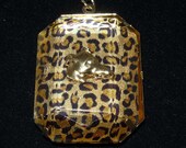 GP Greyhound Dog Profile on Animal Print Pendant Necklace Whippet
