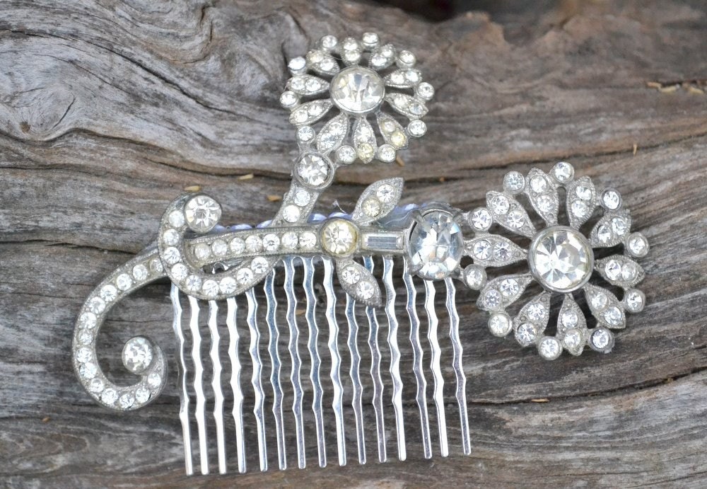 Large crystal flower comb -- as seen in Ritz-Carlton wedding magazine