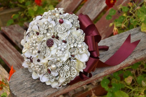 Deposit on a burgundy brooch bridal bouquet -- made to order wedding bouquet