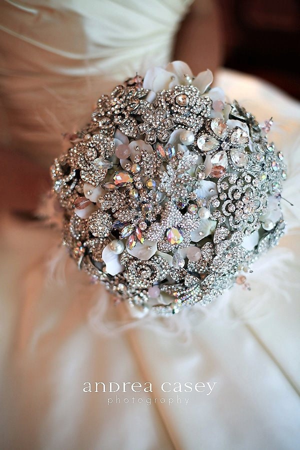Deposit on a rich rhinestone and blush pink brooch bridal wedding bouquet--made to order brooch bouquet