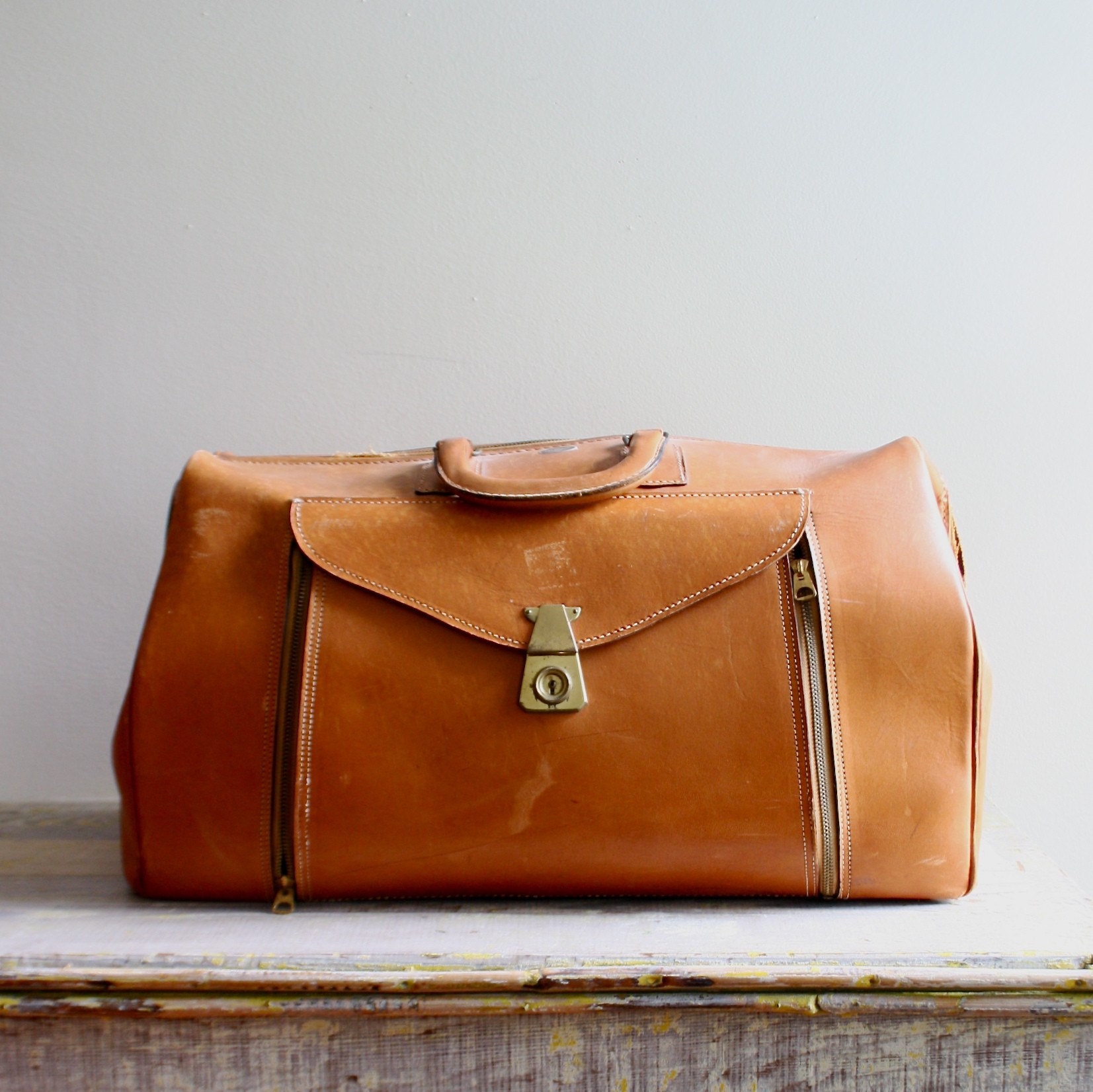 Vintage Leather Weekender with a Secret