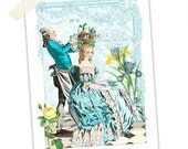 Marie Antoinette, Art Print, Collage, Hair Salon, Blue, Birds Nest, Damask, French, Giclee