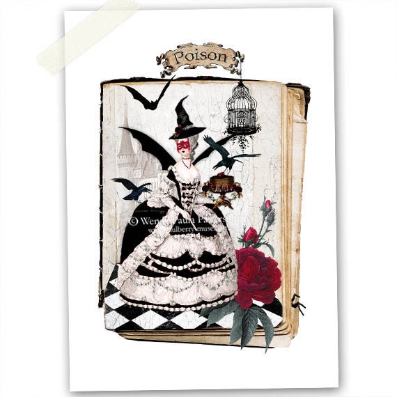 Halloween, Marie Antoinette, Art Print, Collage, Gothic, Masquerade Ball, Spooky, Poison, Black, Giclee