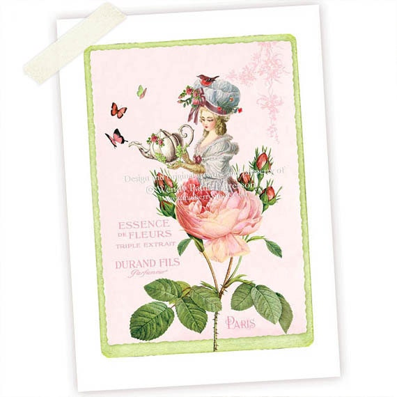 Marie Antoinette, Art Print, Giclee, Rose Garden, Tea Party, Garden Party, Pink Shabby, Vintage Style, Collage