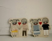 Valentines - Book Marker couple  -  textile collage  -  custom order