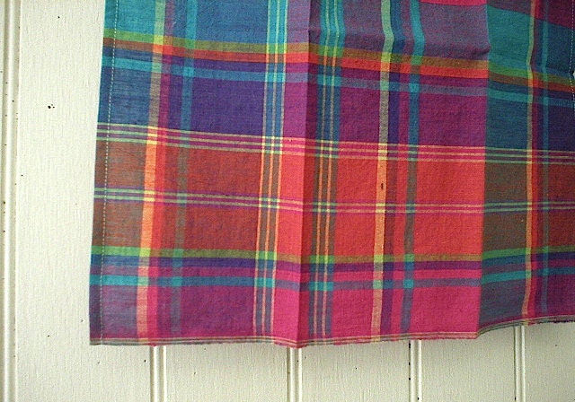 Selvedge madras plaid pocket square, handkerchief - eco vintage fabric - last one