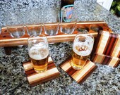 Handmade Wood Mini Brew Beer Sampler and Coaster Set 6 - The Retro - Black Walnut & Curly Maple