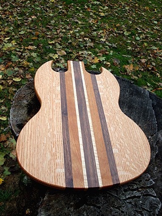Handmade Wood Rockin Guitar Cutting Board - SG Style - Black Walnut & Quartersawn Oak
