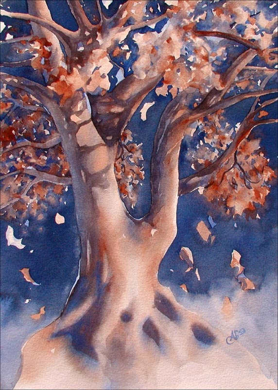 Watercolor Tree Print - autumn tree - Belly Dancer - 5x7 - Alisa Wilcher